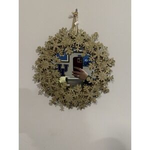Vintage Unique  Avon Glitter And Gold Holiday‎ Wreath With Mirror In Center